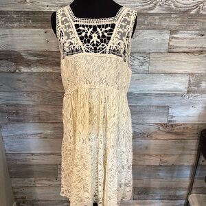 NWT Pinky Cream Lace Mini Dress with Crocheted Yoke